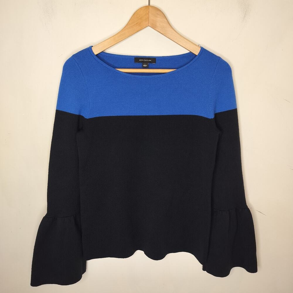 Ann Taylor Sweater Wool Blend Color Block Bell Sleeve
